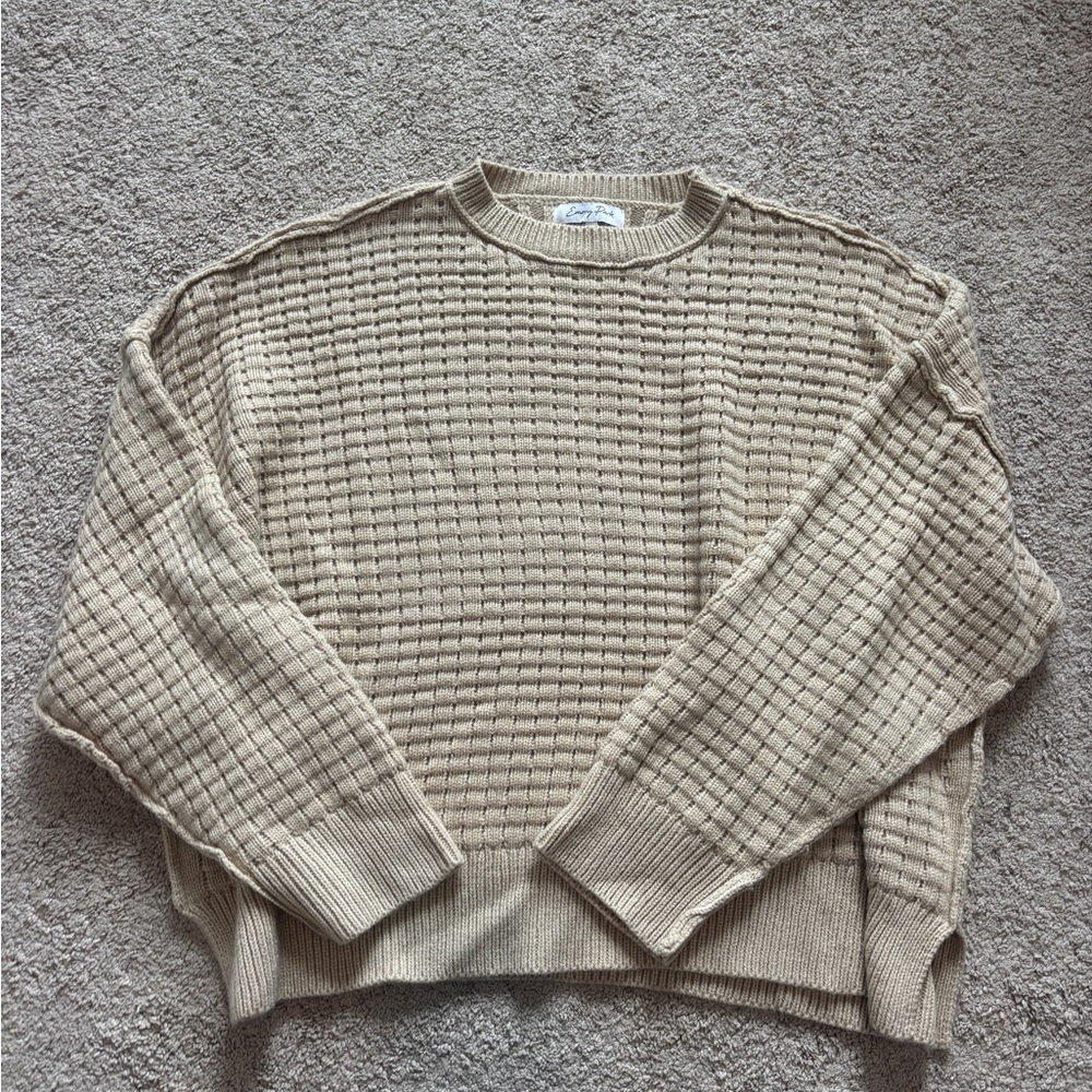 Emory Park Tan Waffle Knit Crewneck Sweater